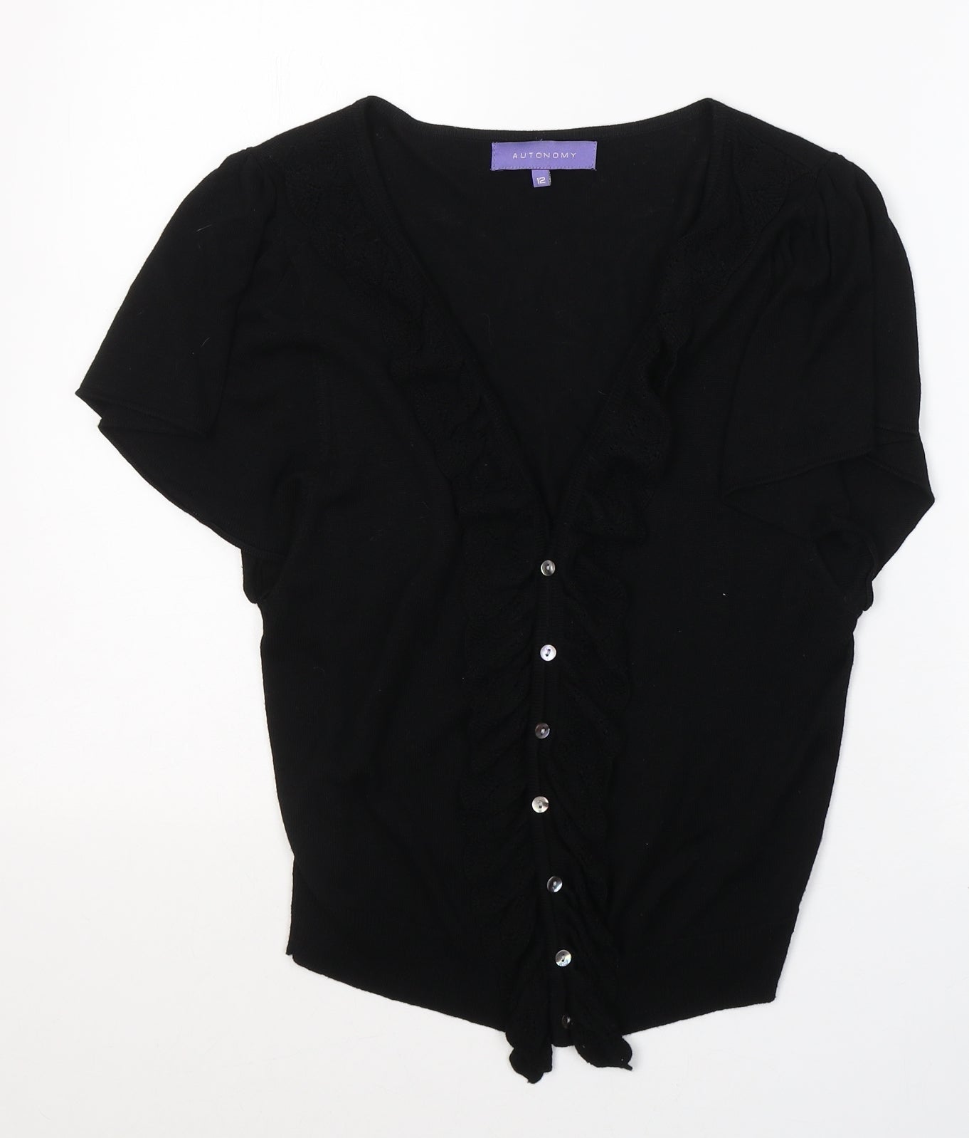 Autonomy Womens Black V-Neck  Cotton Cardigan Jumper Size 12