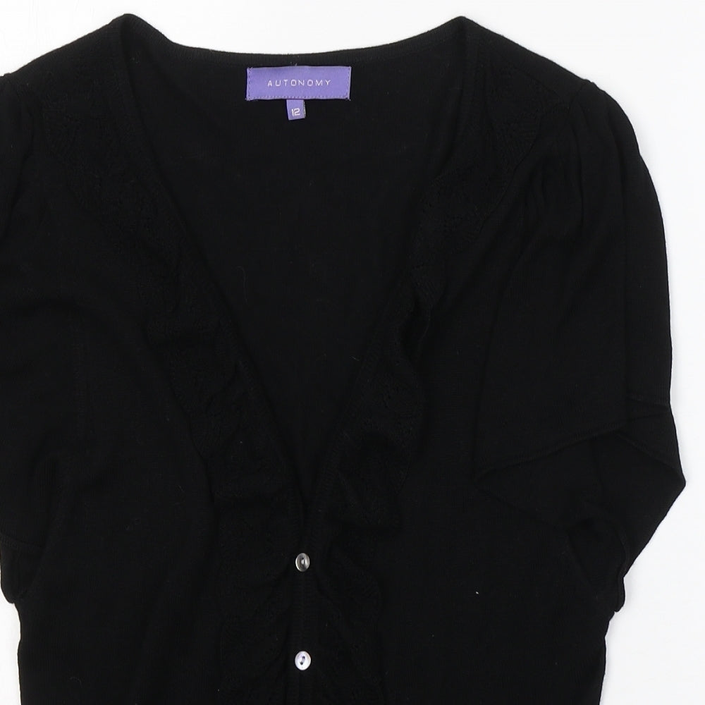 Autonomy Womens Black V-Neck  Cotton Cardigan Jumper Size 12