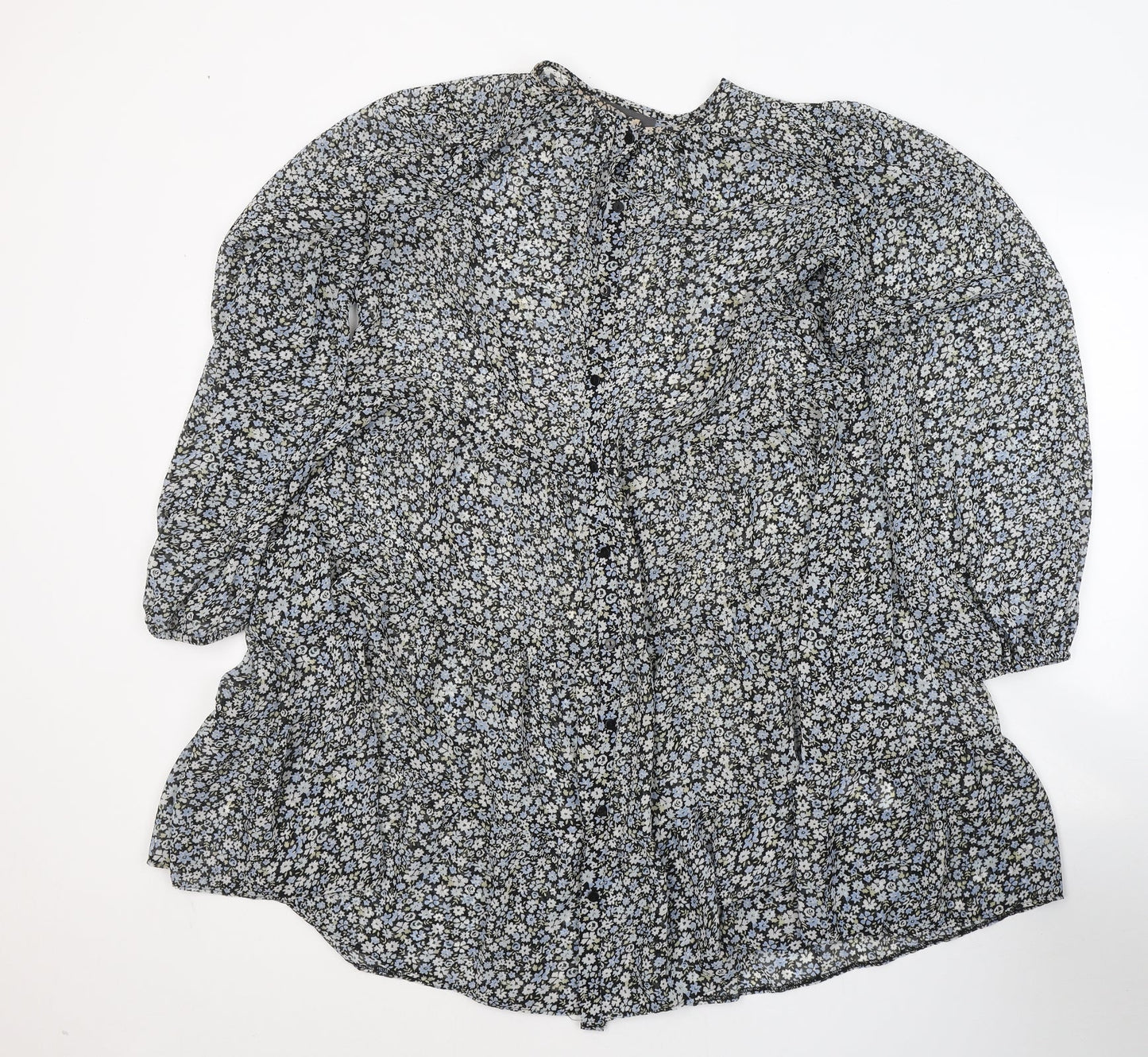 Primark Womens Blue Floral Polyester Shirt Dress  Size 12  Round Neck Button