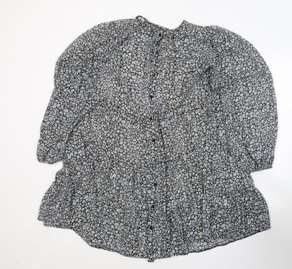Primark Womens Blue Floral Polyester Shirt Dress  Size 12  Round Neck Button