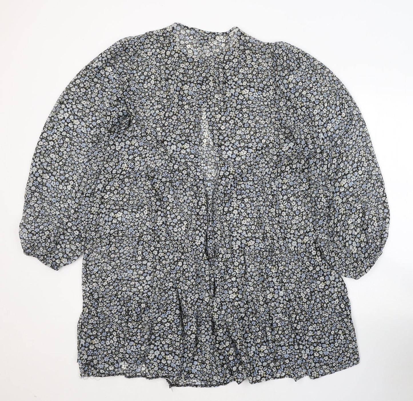 Primark Womens Blue Floral Polyester Shirt Dress  Size 12  Round Neck Button