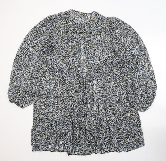 Primark Womens Blue Floral Polyester Shirt Dress  Size 12  Round Neck Button