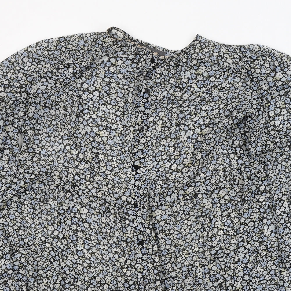 Primark Womens Blue Floral Polyester Shirt Dress  Size 12  Round Neck Button