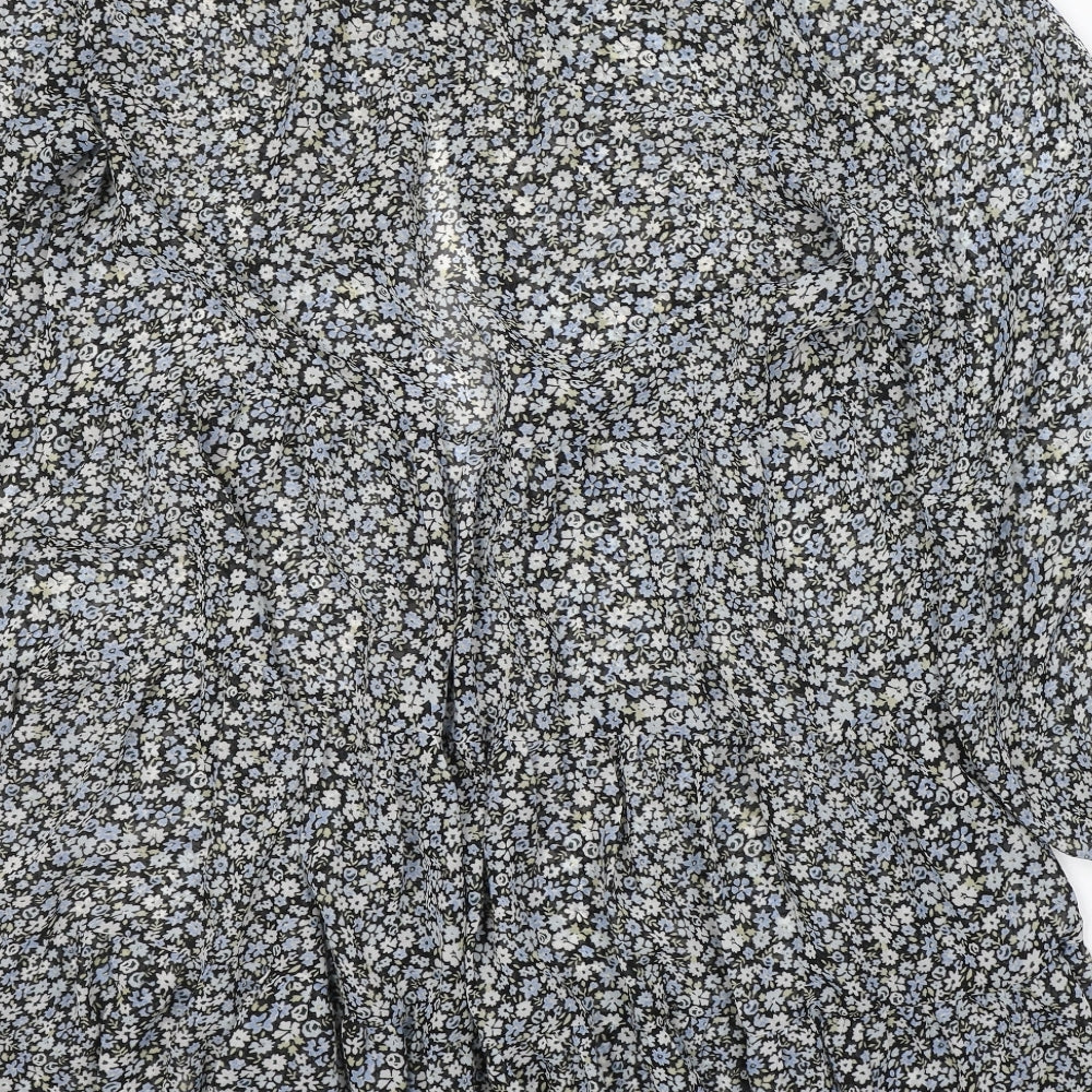 Primark Womens Blue Floral Polyester Shirt Dress  Size 12  Round Neck Button