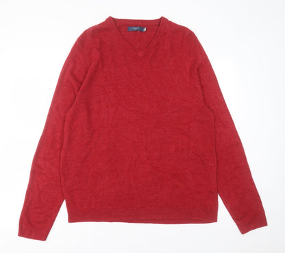 Atlantic Bay Mens Red V-Neck  Acrylic Pullover Jumper Size L
