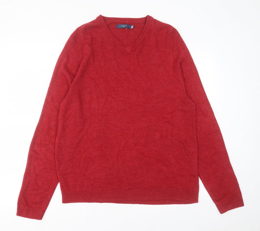 Atlantic Bay Mens Red V-Neck  Acrylic Pullover Jumper Size L