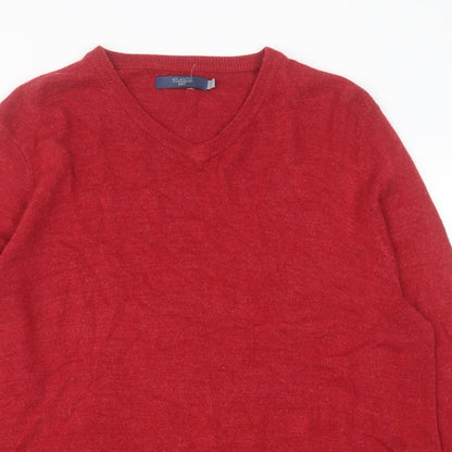 Atlantic Bay Mens Red V-Neck  Acrylic Pullover Jumper Size L