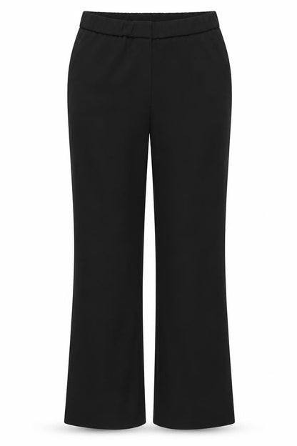 Front view of WOW women’s black polyester trousers, size UK 12, 31-inch leg regular hook & eye