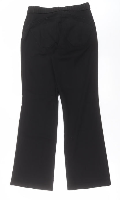 Back view of WOW women’s black polyester trousers, size UK 12, 31-inch leg regular hook & eye