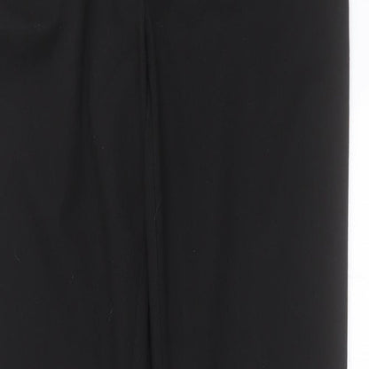 Close-up detail of WOW women’s black polyester trousers, size UK 12, 31-inch leg regular hook & eye
