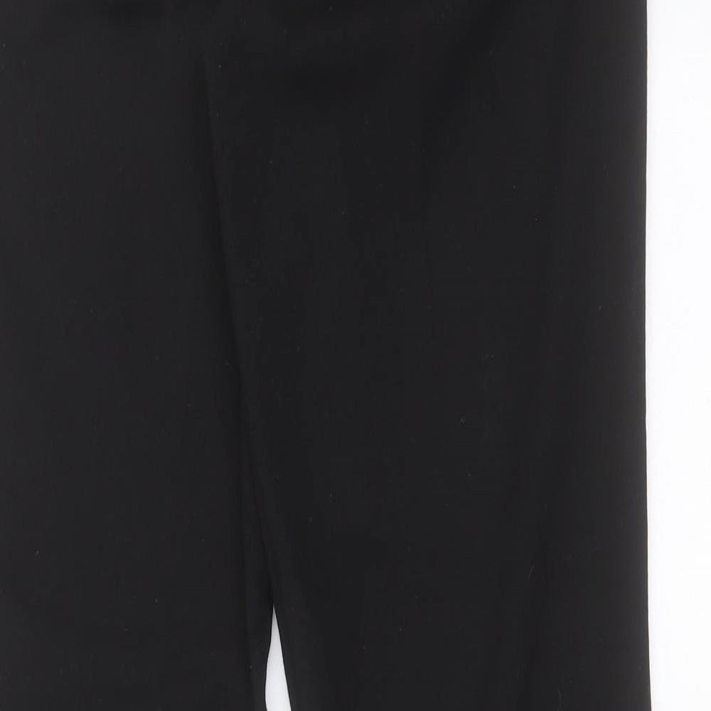 Brand and care label for WOW women’s black polyester trousers, size UK 12, 31-inch leg regular hook & eye