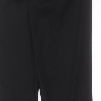 Brand and care label for WOW women’s black polyester trousers, size UK 12, 31-inch leg regular hook & eye