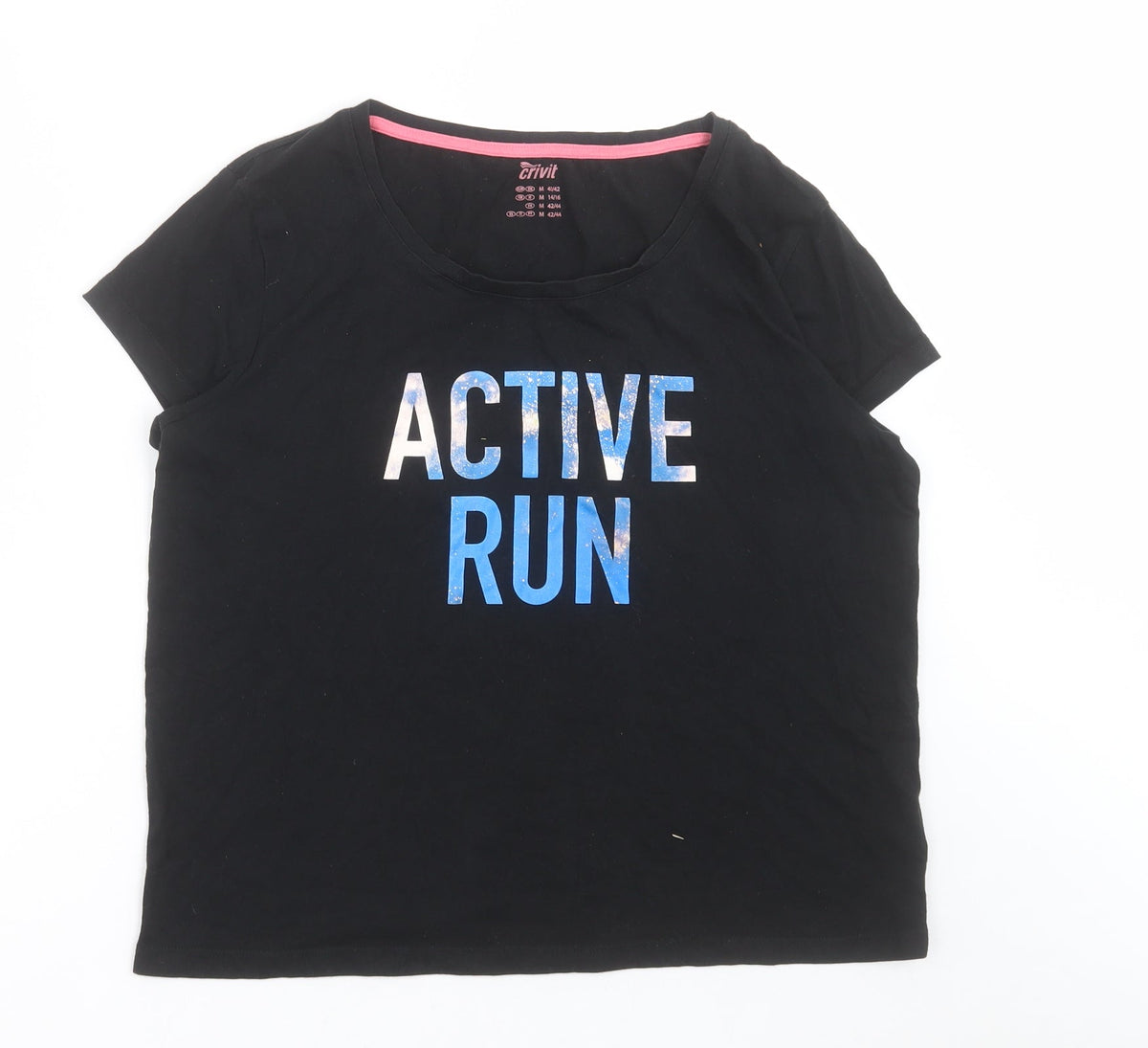 Additional front view of Crivit women’s black cotton basic t-shirt, size M, crew neck pullover