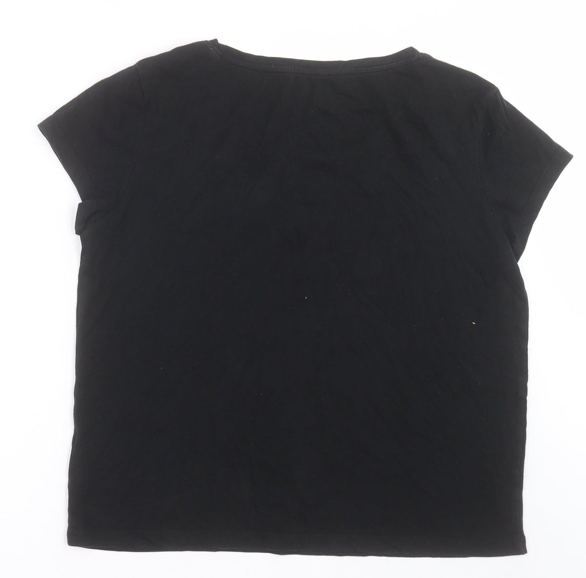 Back view of Crivit women’s black cotton basic t-shirt, size M, crew neck pullover