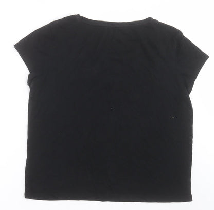Back view of Crivit women’s black cotton basic t-shirt, size M, crew neck pullover