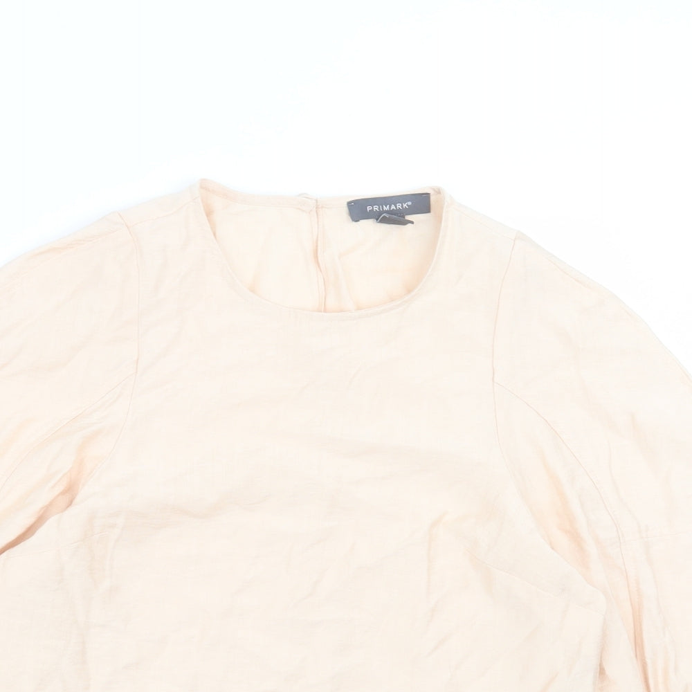 Primark Womens Beige  Viscose Basic T-Shirt Size 8 Crew Neck