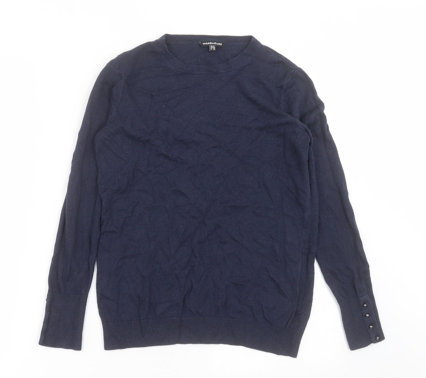 Warehouse Womens Blue Crew Neck  Acrylic Pullover Jumper Size 12
