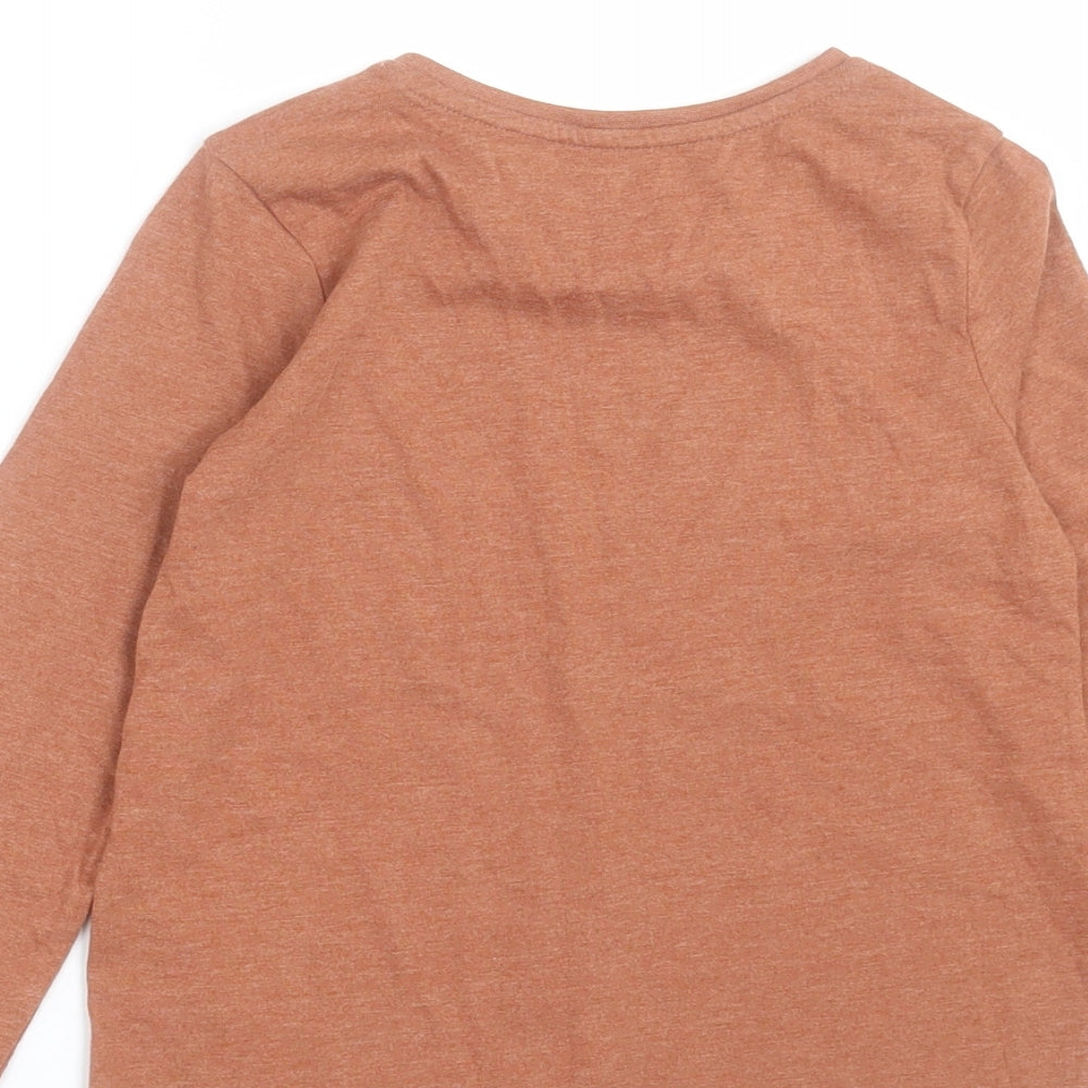 Brand and care label for Tu girls’ brown cotton basic casual, size 5-6, years crew neck pullover