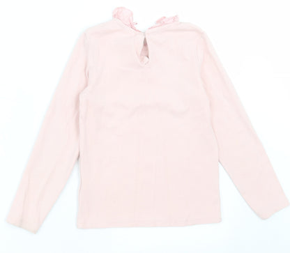 Back view of Next girls’ pink cotton basic casual, size 5-6, years collared button
