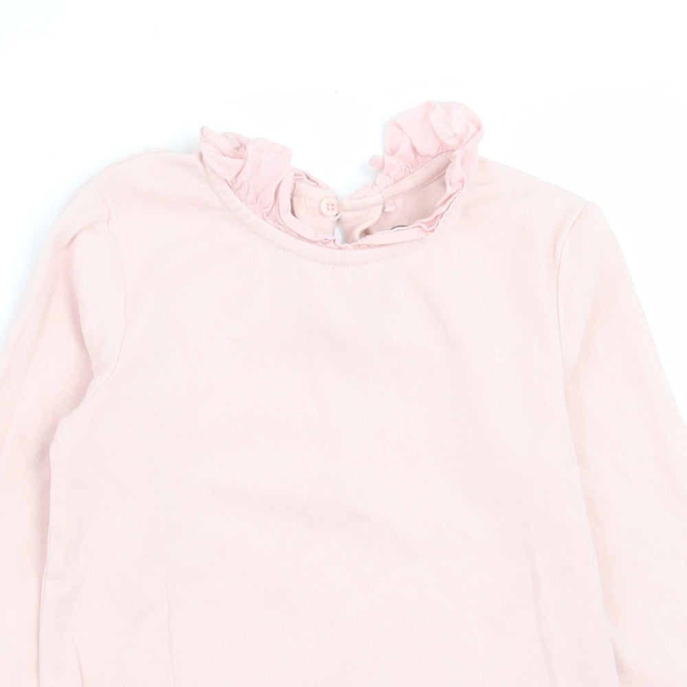 Close-up detail of Next girls’ pink cotton basic casual, size 5-6, years collared button