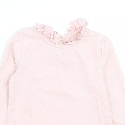 Close-up detail of Next girls’ pink cotton basic casual, size 5-6, years collared button