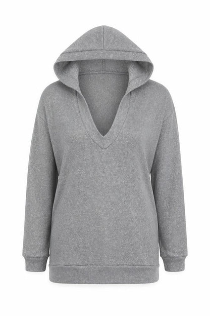 Front view of H&M women’s silver polyester pullover hoodie, size XS, pullover
