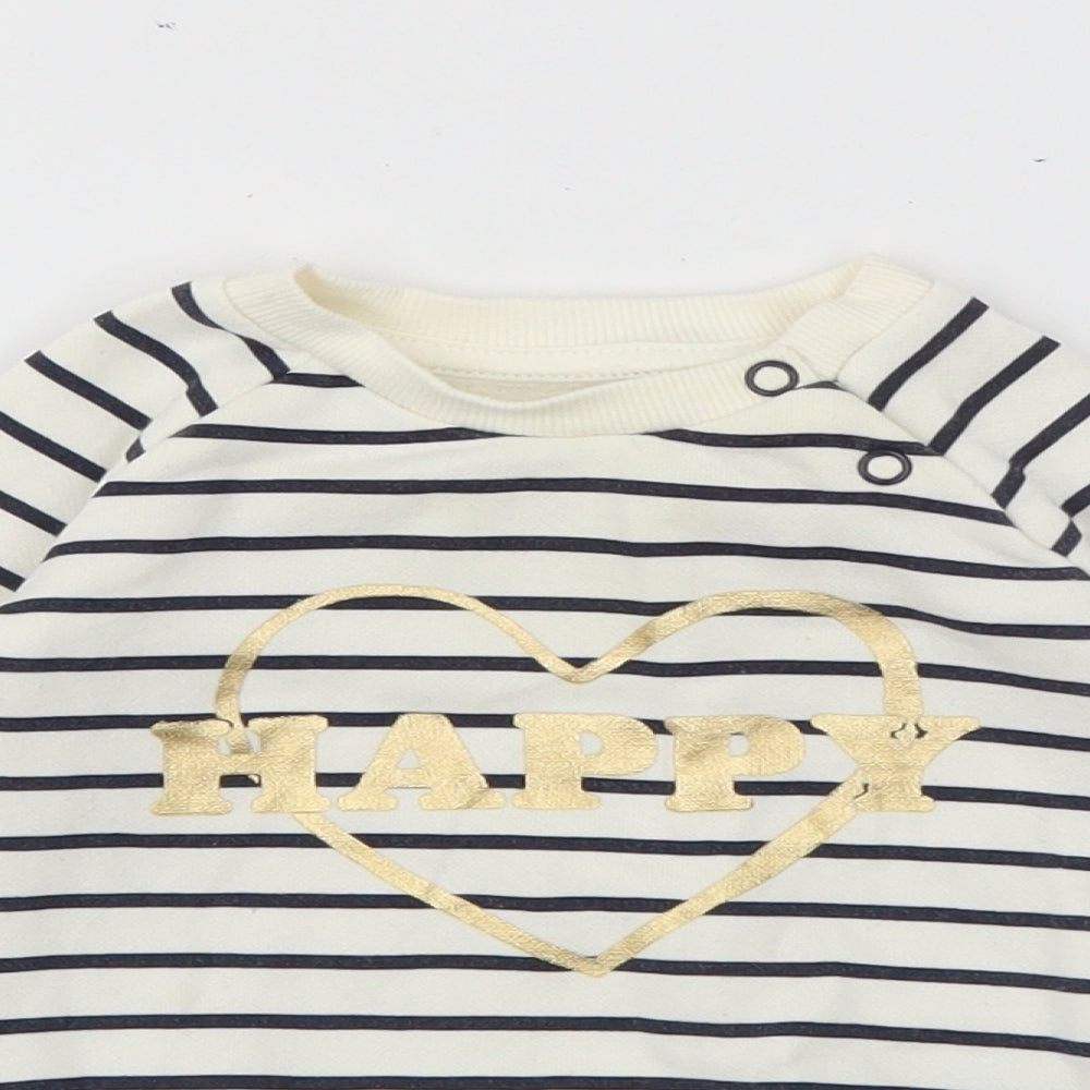 Primark Baby Ivory Striped Cotton Pullover Jumper Size 3-6 Months  Snap