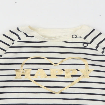 Primark Baby Ivory Striped Cotton Pullover Jumper Size 3-6 Months  Snap