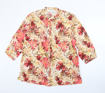 Additional front view of cotswold collection women’s beige floral viscose basic blouse, size UK 12, crew neck