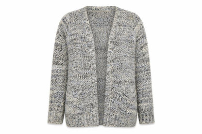 Front view of Papaya women’s grey v-neck acrylic cardigan jumper, size S