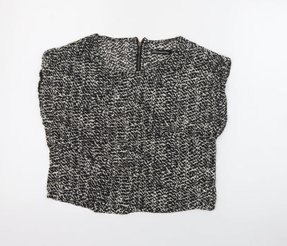 Glamorous Womens Black Geometric Cotton Basic Blouse Size 8 Round Neck