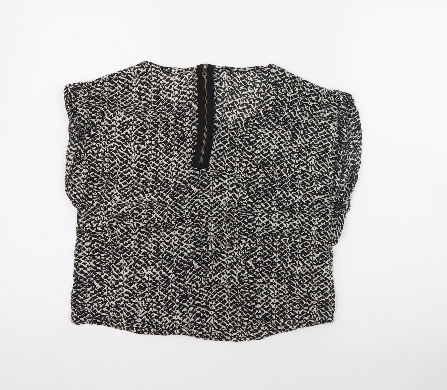 Glamorous Womens Black Geometric Cotton Basic Blouse Size 8 Round Neck