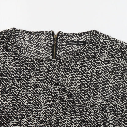 Glamorous Womens Black Geometric Cotton Basic Blouse Size 8 Round Neck