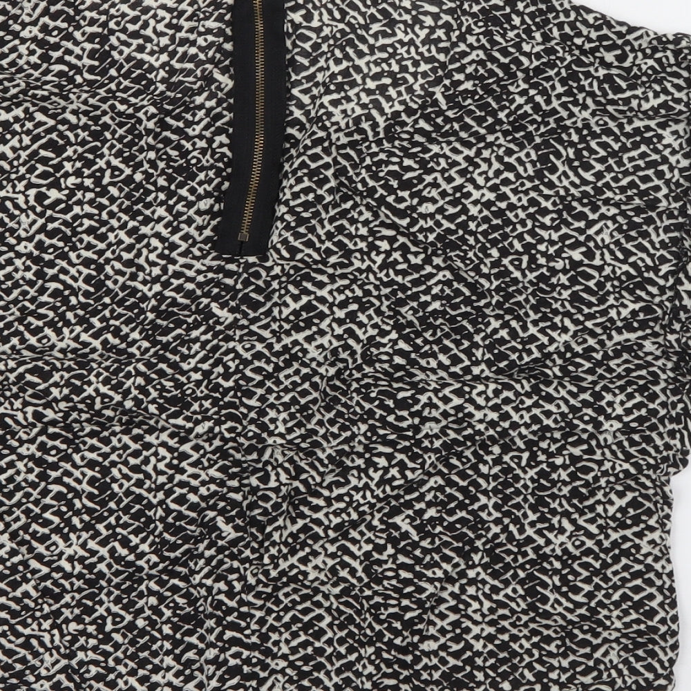 Glamorous Womens Black Geometric Cotton Basic Blouse Size 8 Round Neck