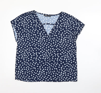 SheIn Womens Blue Geometric Polyester Basic Blouse Size S V-Neck