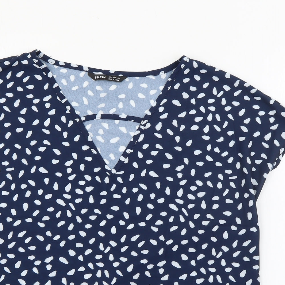 SheIn Womens Blue Geometric Polyester Basic Blouse Size S V-Neck