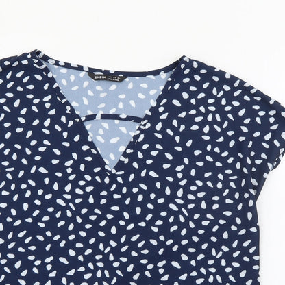 SheIn Womens Blue Geometric Polyester Basic Blouse Size S V-Neck