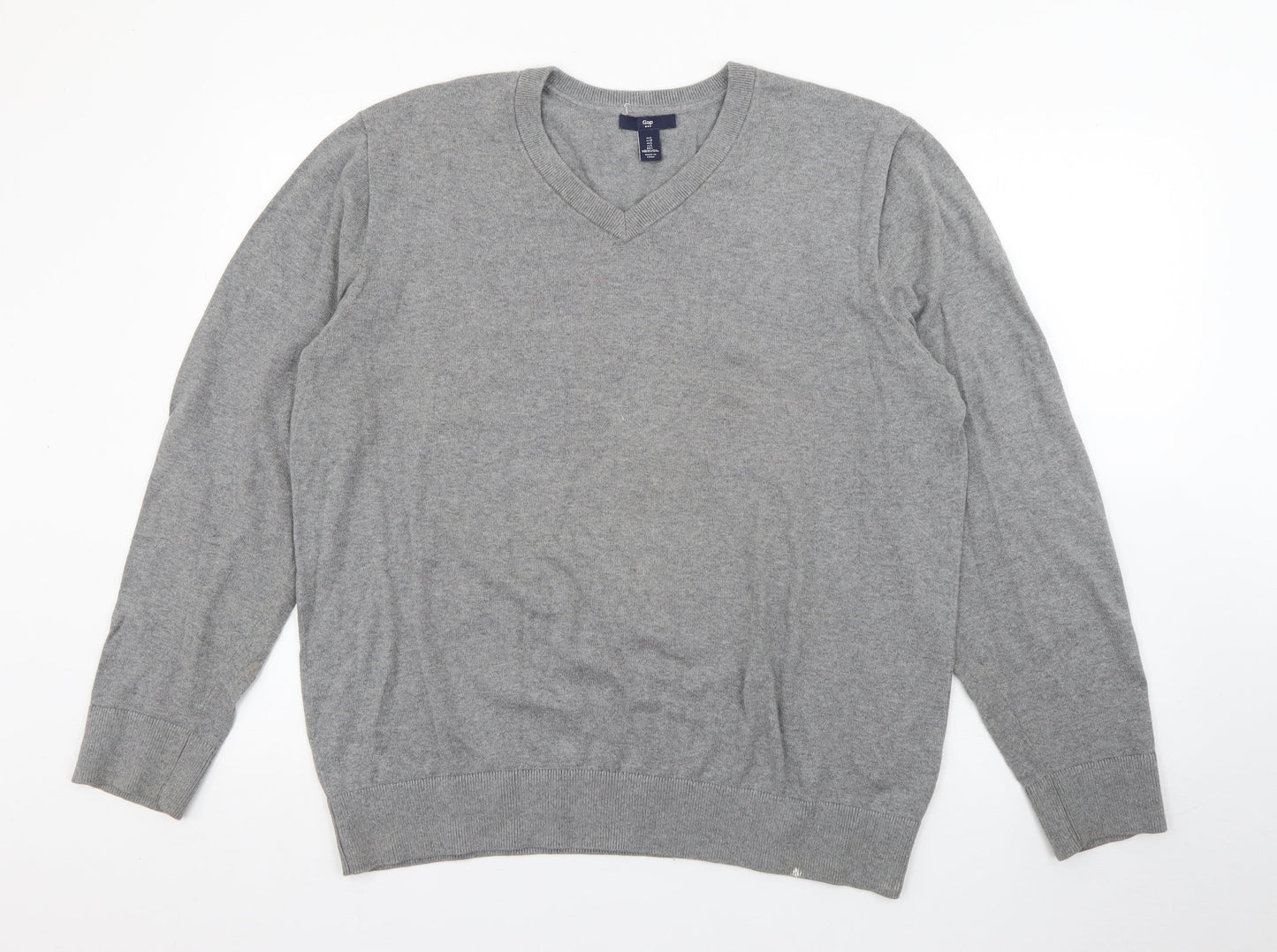 Gap Mens Grey V-Neck  Cotton Pullover Jumper Size L