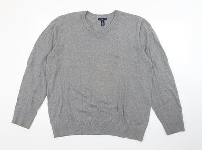 Gap Mens Grey V-Neck  Cotton Pullover Jumper Size L