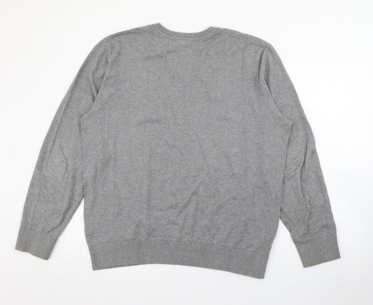 Gap Mens Grey V-Neck  Cotton Pullover Jumper Size L