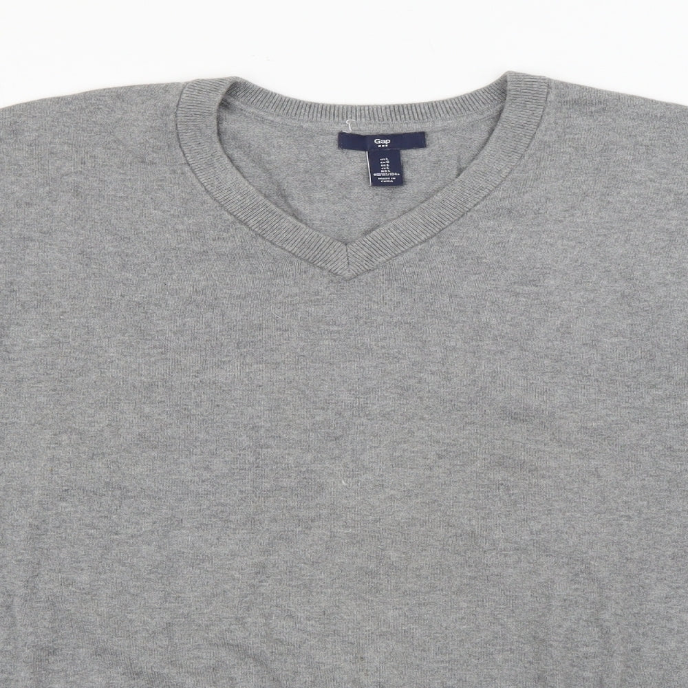Gap Mens Grey V-Neck  Cotton Pullover Jumper Size L