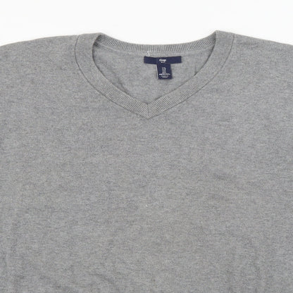 Gap Mens Grey V-Neck  Cotton Pullover Jumper Size L