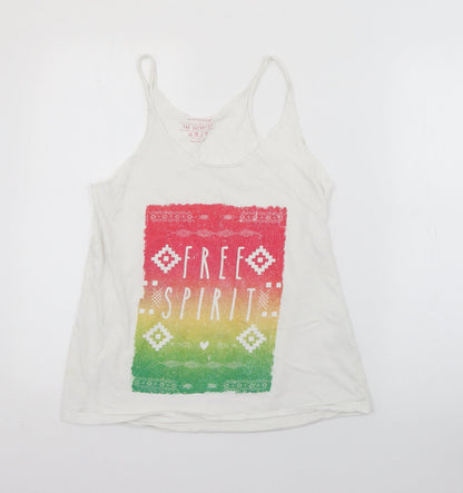 Primark Womens White  Cotton Camisole Tank Size 10 Scoop Neck - Free Spirit