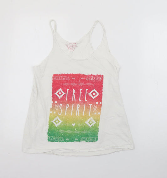 Primark Womens White  Cotton Camisole Tank Size 10 Scoop Neck - Free Spirit