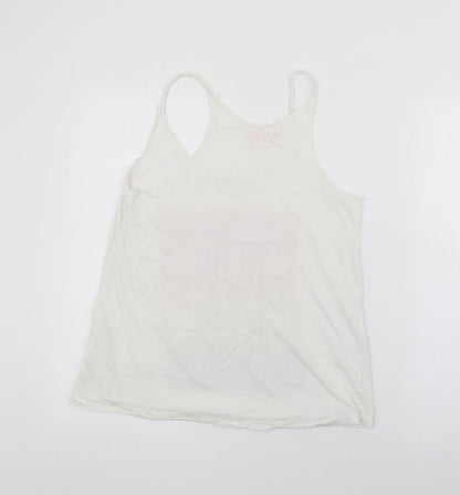Primark Womens White  Cotton Camisole Tank Size 10 Scoop Neck - Free Spirit
