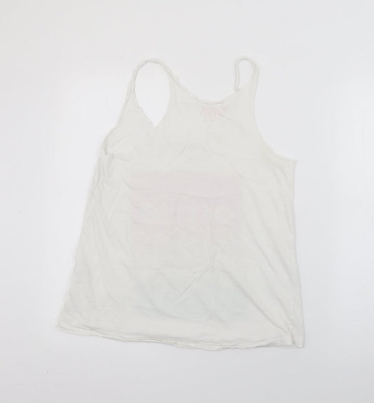 Primark Womens White  Cotton Camisole Tank Size 10 Scoop Neck - Free Spirit