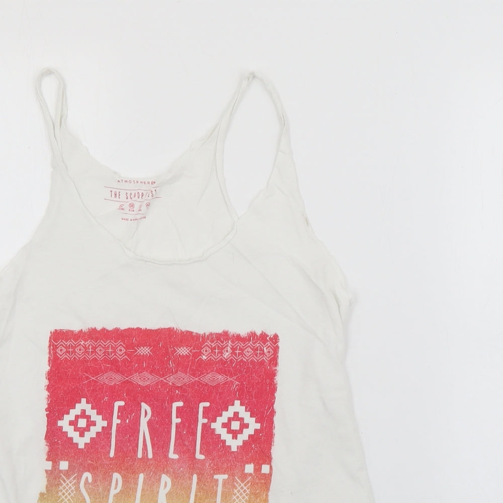 Primark Womens White  Cotton Camisole Tank Size 10 Scoop Neck - Free Spirit