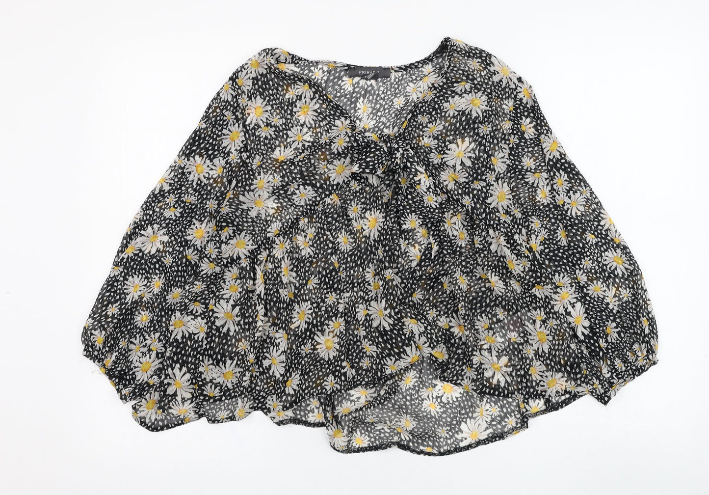 Primark Womens Black Floral Polyester Basic Blouse Size 10 V-Neck