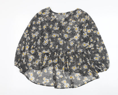 Primark Womens Black Floral Polyester Basic Blouse Size 10 V-Neck