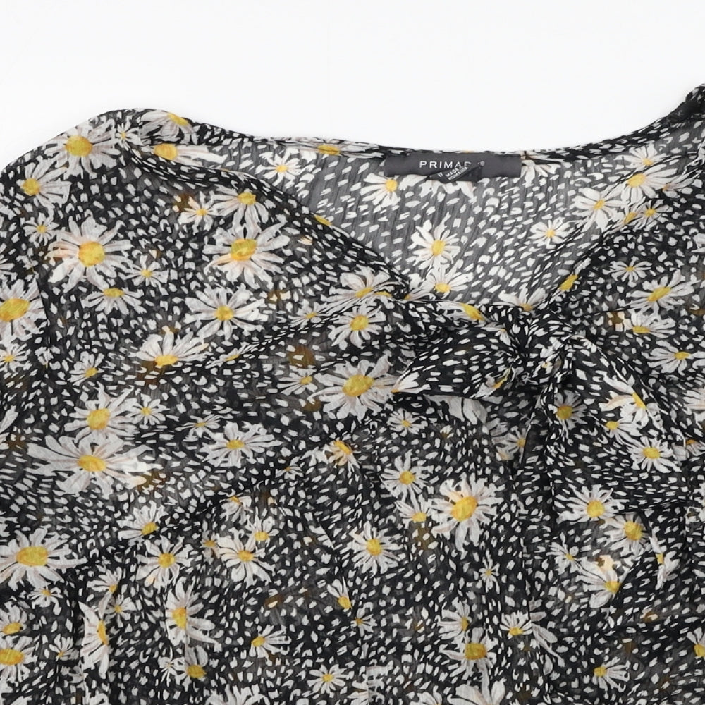 Primark Womens Black Floral Polyester Basic Blouse Size 10 V-Neck